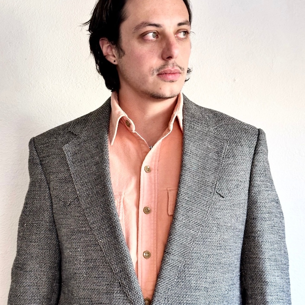 🔥SOLD🔥80’S VTG Western Gray Textured Wool Silk Blend Cowboy Sports Coat Jacket